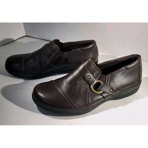 Clarks Cheyn Fame Leather Slip-On Shoes Brown‎ Comfort Collection Size 8.5M